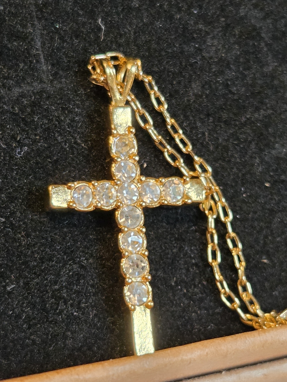 Avon Gold Crystal Cross Pendant Necklace